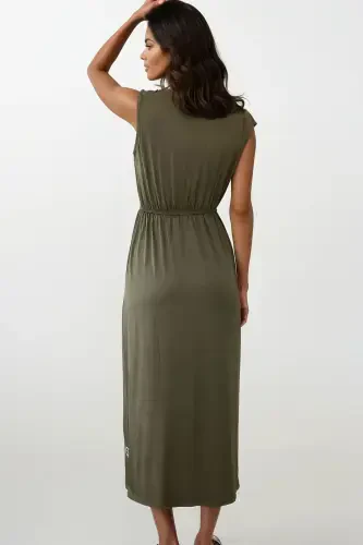 Женское платье в стиле бохо цвета хаки с вышивкой ALC-6564-ХАКИ - 5