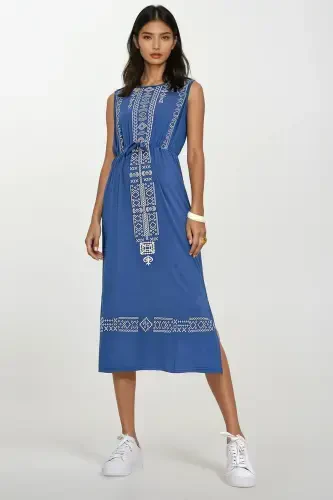 Женское платье в стиле бохо с индиго, с вышивкой и принтом ALC-6564-ИНДИГО - 3