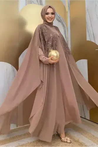 Женское платье-халат с пайетками из визона T 3773 - TRENDTESETTÜR (1)