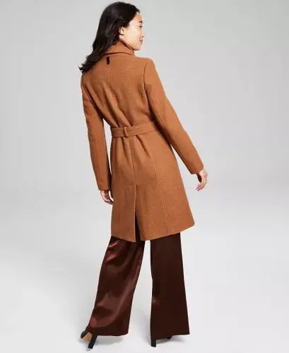 Womens Wool Blend Belted Wrap Coat, Created for Modazone-Dark Camel - 6