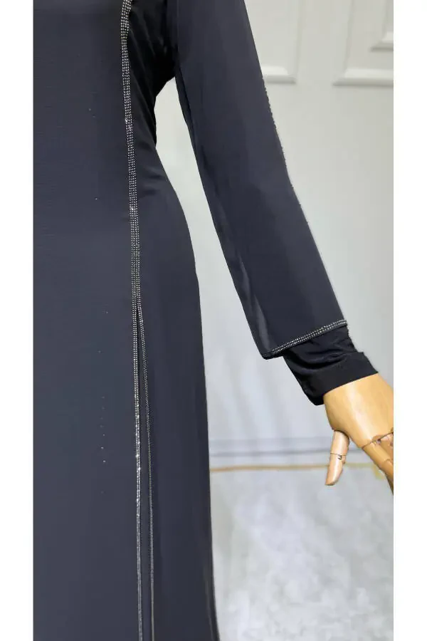 Женское шифоновое платье в пол с камнями, с камнями на рукавах. Новая коллекция. - 4