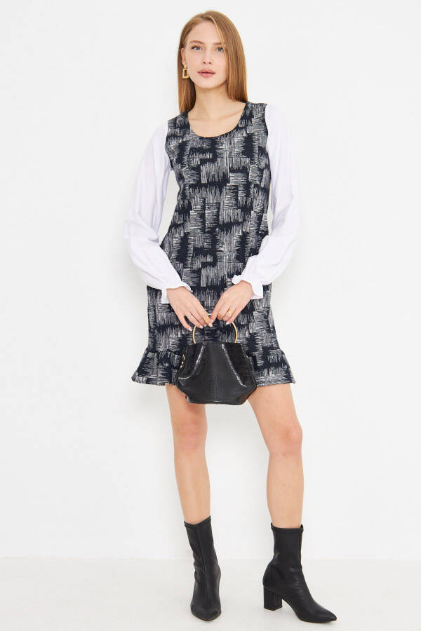 Женское темно-синее платье с U-образным вырезом, оборками на юбке, длинное. - 3