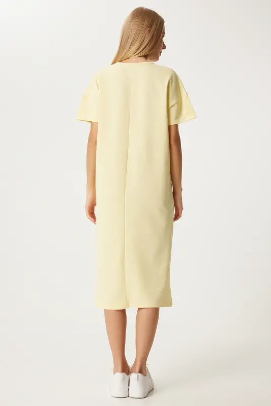 Женское Желтое Хлопковое Летнее Повседневное Трикотажное Платье UB00080-Желтый - 6