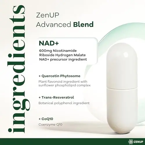ZenUP NAD+ Supplement | 1100mg Liposomal Nicotinamide Riboside with Resveratrol & Quercetin |Mental Focus | 120 Caps - Pack of 2 - 5