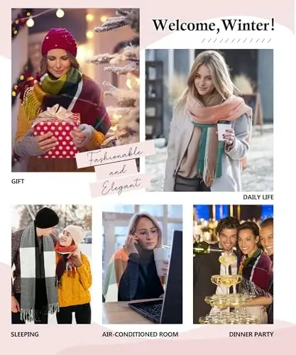 ZENUTA Ayollar Kuz-Qish Sharfi Uzun Kletchat Sharf Issiq Yumshoq Katta Adyol Oramiq Sharflar Katta Hajmli Sharflar Sovg'a - 6