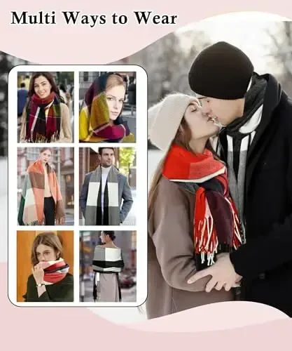 ZENUTA Ayollar Kuz-Qishki Sharfi Uzun Katakli Sharf Issiq Yumshoq Qo'pol Katta Ko'rpa O'rash Shal Ro'mollar Katta o'lchamli Ro'mollar Sovg'a - 5