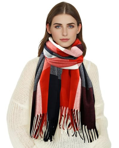 ZENUTA Women's Fall Winter Scarf Long Plaid Scarf Warm Soft Chunky Large Blanket Wrap Shawl Scarves Oversized Scarves Gift - 1