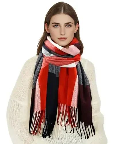 ZENUTA Women's Fall Winter Scarf Long Plaid Scarf Warm Soft Chunky Large Blanket Wrap Shawl Scarves Oversized Scarves Gift - MODAZONE