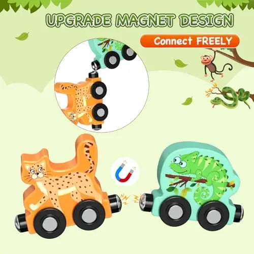 Zeoddler go'daklar uchun o'yinchoqlar, 11 magnitli yog'och hayvonlar poyezdi to'plami, go'daklar uchun Montessori o'yinchoqlari, o'quv mashg'ulotlari, bolalar uchun sensorli mashg'ulotlar, o'g'il bolalar, qizlar uchun tug'ilgan kun sovg'alari - 4