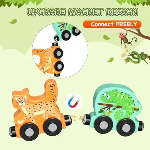 Zeoddler Toys for Toddlers, 11 Magnetic Wooden Animals Train Set, Montessori Toys for Toddlers, Learning Activities, Sensory Activities for Kids, Birthday Gifts for Boys, Girls - 4