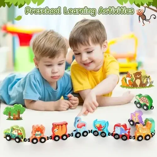 Zeoddler Toys for Toddlers, 11 Magnetic Wooden Animals Train Set, Montessori Toys for Toddlers, Learning Activities, Sensory Activities for Kids, Birthday Gifts for Boys, Girls - 6