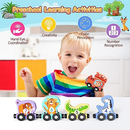 Zeoddler Toys for Toddlers, 11 Magnetic Wooden Animals Train Set, Montessori Toys for Toddlers, Preschool Learning Activities for Kids, Birthday Gifts for Boys, Girls - 45