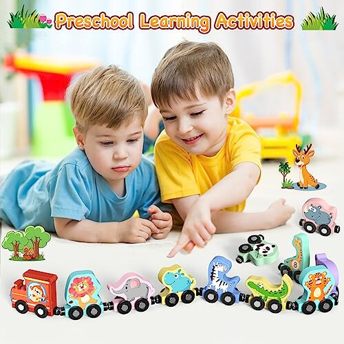 Zeoddler Toys for Toddlers, 11 Magnetic Wooden Animals Train Set, Montessori Toys for Toddlers, Preschool Learning Activities for Kids, Birthday Gifts for Boys, Girls - 48