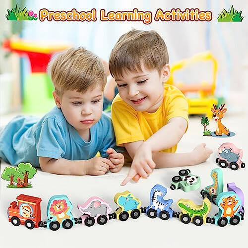 Zeoddler Toys for Toddlers, 11 Magnetic Wooden Animals Train Set, Montessori Toys for Toddlers, Preschool Learning Activities for Kids, Birthday Gifts for Boys, Girls - 27