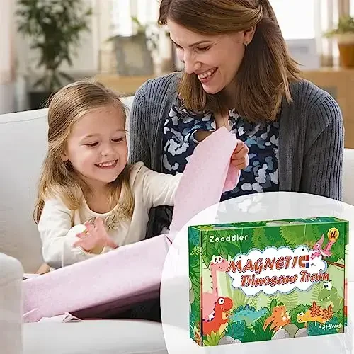 Zeoddler Toys for Toddlers, 11 Magnetic Wooden Dinosaur Train Set, Montessori Toys for Toddlers, Preschool Educational Material for Kids, Birthday Gifts for Boys, Girls - 7