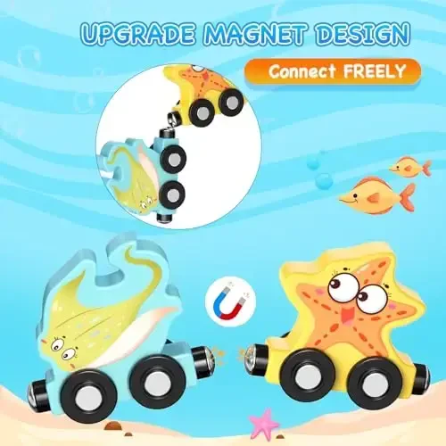 Zeoddler Toys for Toddlers, 11 Magnetic Wooden Sea Animals Train Set, Montessori Toys for Toddlers, Educational Activities for Kids, Birthday Gifts for Boys, Girls - 4