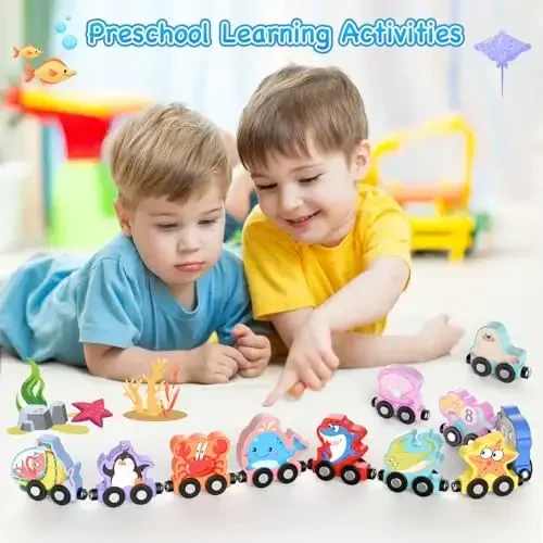 Zeoddler Toys for Toddlers, 11 Magnetic Wooden Sea Animals Train Set, Montessori Toys for Toddlers, Educational Activities for Kids, Birthday Gifts for Boys, Girls - 6