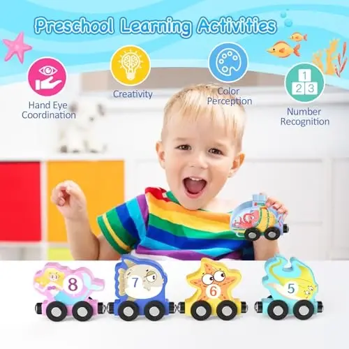 Zeoddler Toys for Toddlers, 11 Magnetic Wooden Sea Animals Train Set, Montessori Toys for Toddlers, Educational Activities for Kids, Birthday Gifts for Boys, Girls - 3