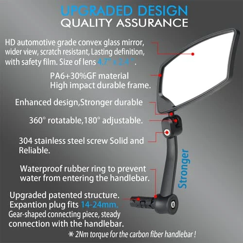 Зеркала для велосипеда BriskMore на руль, выпуклые линзы из высококачественного стекла для рулей электровелосипедов, устойчивые к царапинам, безопасные зеркала заднего вида для велосипедов - BriskMore (1)