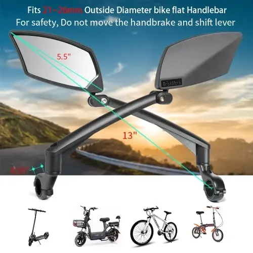 Зеркало для велосипеда BriskMore Handlebar, линза из устойчивого к царапинам стекла, регулируемое и вращающееся безопасное зеркало заднего вида для велосипеда - 7