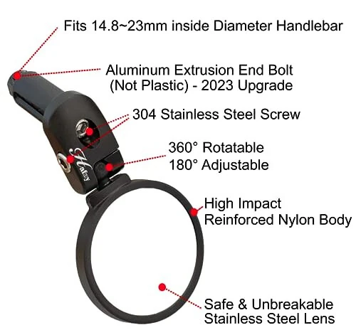 Зеркало для велосипеда Hafny Bar End Bike / Bicycle Mirror, линза из нержавеющей стали, безопасное регулируемое зеркало заднего вида для велосипеда / электровелосипеда, HF-MR083 (черный 62 мм) - 2