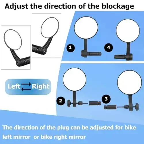 Зеркало для велосипеда, крепящееся на конец руля, вращающееся и регулируемое зеркало для электровелосипеда, широкоугольное безопасное прозрачное стекло для электровелосипеда, слегка выпуклое, ударопрочное зеркало заднего вида для велосипеда - 2