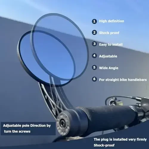 Зеркало для велосипеда, крепление на конец руля, вращающееся и регулируемое зеркало для электровелосипеда, широкоугольное велосипедное безопасное прозрачное стекло для электровелосипеда, слегка выпуклое, ударопрочное зеркало заднего вида для велосипеда - 6