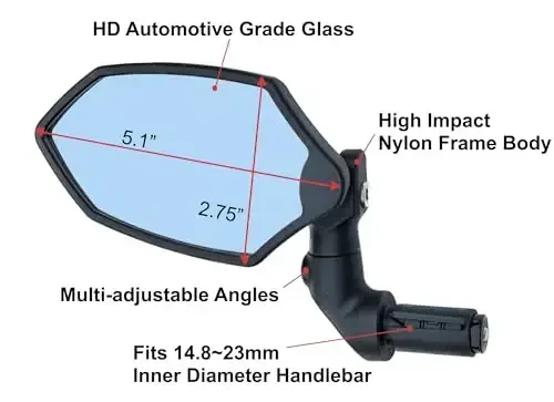 зеркало заднего вида Hafny New Bar End Bike, HD Glass Lens, Ajustable & Rotatable Safe Rearview Bicycle Mirror, Blast-Resistant, HF-M6002-FR08 (Blue Glass (Universal Left or Right), 1 pc) - Modazone (1)