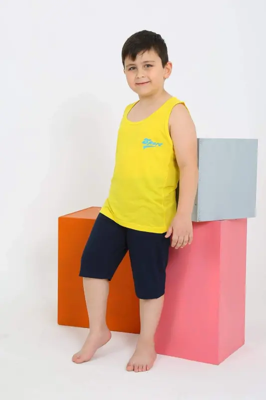 Zero Sleeve Yellow Cotton Pyjama Set for Boys 20435 - 3