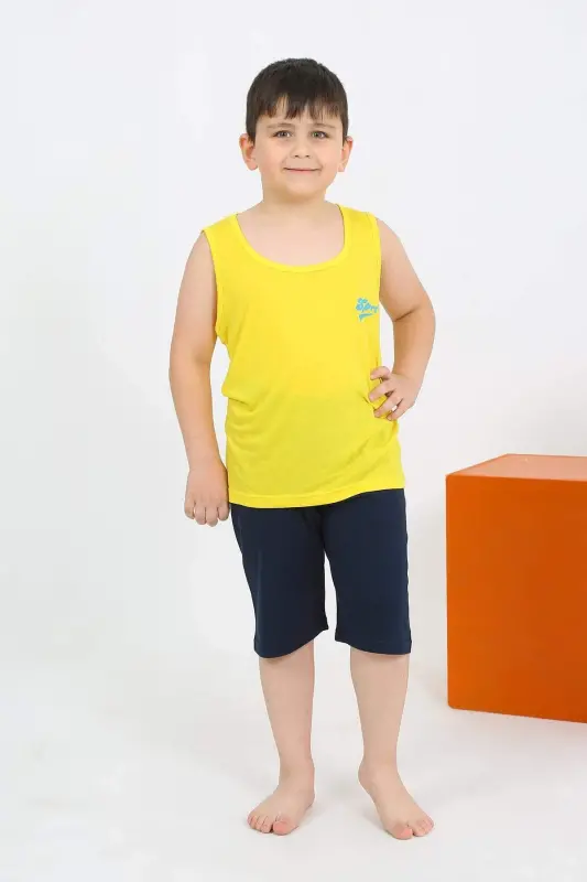 Zero Sleeve Yellow Cotton Pyjama Set for Boys 20435 - 5