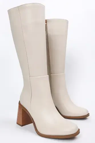 Zeta Women's Side Zipper Boot A006-K1114-Beige - 1