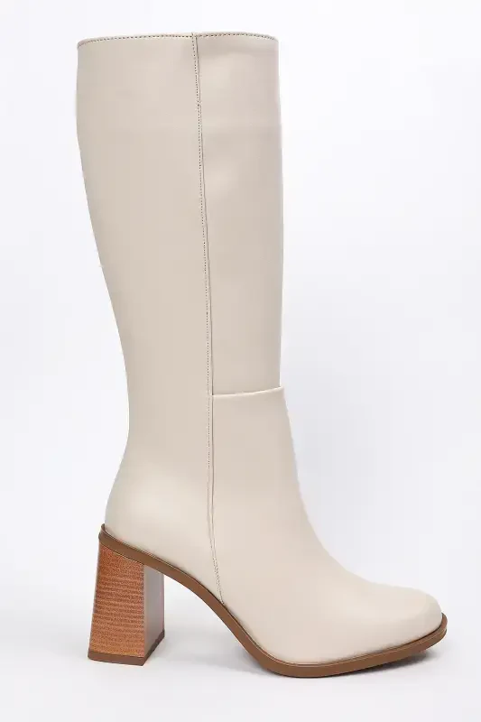 Zeta Women's Side Zipper Boot A006-K1114-Beige - 2