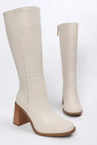 Zeta Women's Side Zipper Boot A006-K1114-Beige - 3