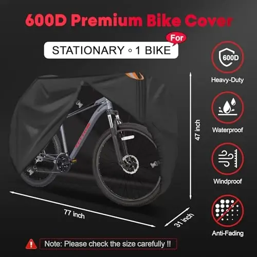 Zettum Bike Cover for 1 Bike - Outdoor Bike Cover for Stationary 1 Bike Waterproof & Heavy Duty, 600D Bicycle Cover for Single eBike, Mountain Bike, Road Bike, Hybrid Bike, Beach Cruiser Bike Storage - 3