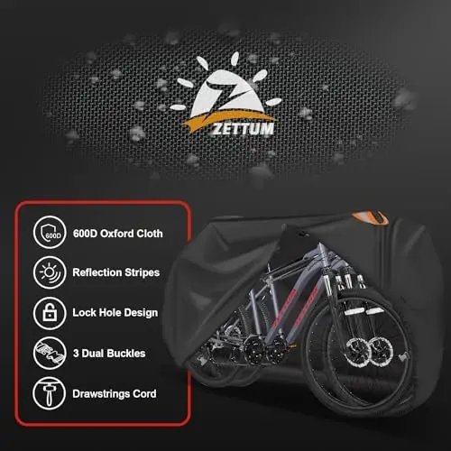 Zettum Bike Cover for 2 Bikes - Outdoor Bike Covers for Stationary 2 Bikes Heavy Duty & Waterproof, 600D Bicycle Covers for 2 eBike, Mountain Bike, Road Bike, Hybrid Bike, Beach Cruiser Bike Storage - 4