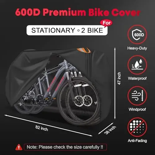 Zettum 2 ta velosiped uchun Bike Cover - Statsionar 2 ta velosiped uchun tashqi velosiped qoplamalari Og'ir va suv o'tkazmaydigan, 2 ta eBike, tog' velosipedi, shosse velosipedi, gibrid velosiped, plyaj kruizer velosipedini saqlash uchun 600D velosiped qoplamalari - 2