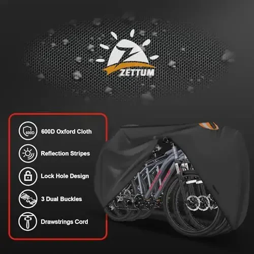 Zettum Bike Cover for 3 Bikes - Outdoor Bike Covers for Stationary 3 Bikes Heavy Duty & Waterproof, 600D Bicycle Covers for 3 eBike, Mountain Bike, Road Bike, Hybrid Bike, Beach Cruiser Bike Storage - 4