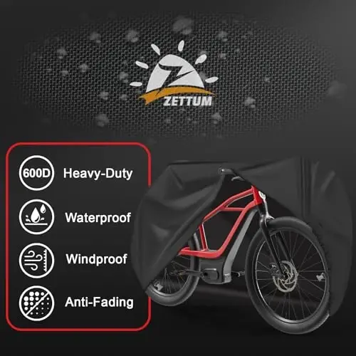 Zettum Bike Cover for 1 Bike - 600D Bike Covers Outdoor Storage Waterproof & Heavy Duty, Bicycle Cover for Single eBike, Mountain Bike, Road Bike, Hybrid Bike, Beach Cruiser Bike, Scooter and More - 3