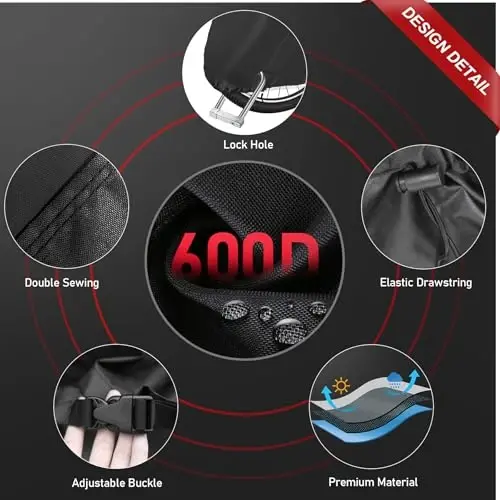 Zettum Bike Cover for 1 Bike - 600D Bike Covers Outdoor Storage Waterproof & Heavy Duty, Bicycle Cover for Single eBike, Mountain Bike, Road Bike, Hybrid Bike, Beach Cruiser Bike, Scooter and More - 5
