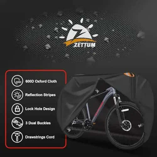 Zettum Bike Cover for 1 Bike - Outdoor Bike Cover for Stationary 1 Bike Waterproof & Heavy Duty, 600D Bicycle Cover for Single eBike, Mountain Bike, Road Bike, Hybrid Bike, Beach Cruiser Bike Storage - 5