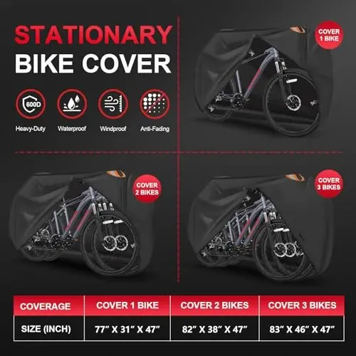 Zettum Bike Cover for 2 Bikes - Outdoor Bike Covers for Stationary 2 Bikes Heavy Duty & Waterproof, 600D Bicycle Covers for 2 eBike, Mountain Bike, Road Bike, Hybrid Bike, Beach Cruiser Bike Storage - 5