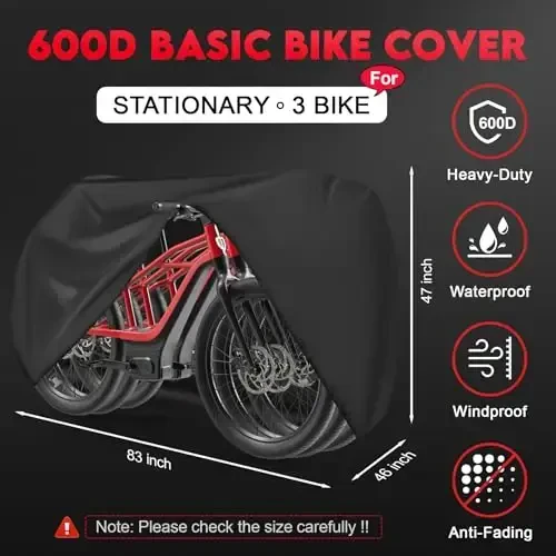 Zettum Bike Covers for 3 Bikes - 600D Waterproof & Heavy Duty, Large Bicycle Cover for eBike, Mountain, Road, Hybrid, Beach Cruiser, Scooter - 2