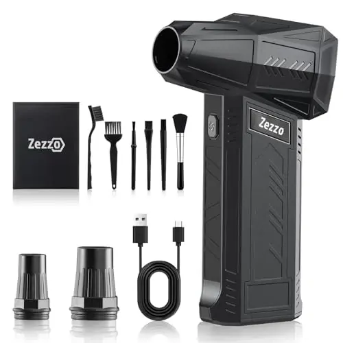 Zezzofan Compressed Air Duster, 180000RPM Mini Electric Air Duster, Powerful Blower High Speed Duct Fan, 3 Adjustable Rechargeable Cordless Air Broom for Keyboards Home Outdoor Dust Rain Snow Removal - 1