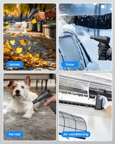 Zezzofan Compressed Air Duster, 180000RPM Mini Electric Air Duster, Powerful Blower High Speed Duct Fan, 3 Adjustable Rechargeable Cordless Air Broom for Keyboards Home Outdoor Dust Rain Snow Removal - 6