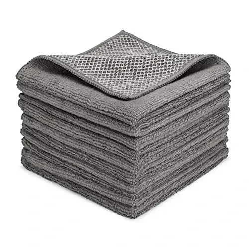 Zflow Microfiber Dish Cleaning Cloth in Grey - Dish Rags Kitchen Cleaning Cloths with Poly Scour Mesh Scrubbing Side - 10 Pack 12
