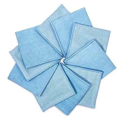 Zflow Microfiber Dish Cleaning Cloth in Blue - Dish Rags Kitchen Cleaning Cloths with Poly Scour Mesh Scrubbing Side - 10 Pack 12