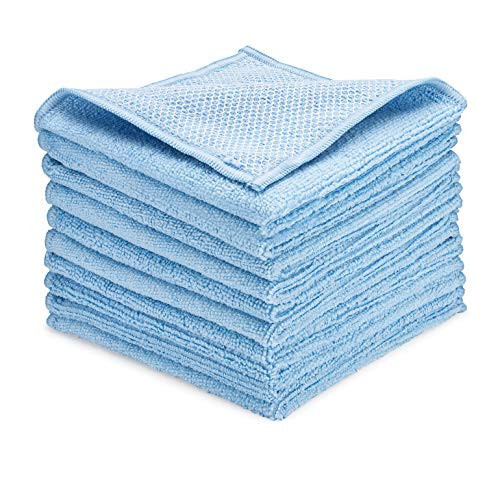 Zflow Microfiber Dish Cleaning Cloth in Blue - Dish Rags Kitchen Cleaning Cloths with Poly Scour Mesh Scrubbing Side - 10 Pack 12