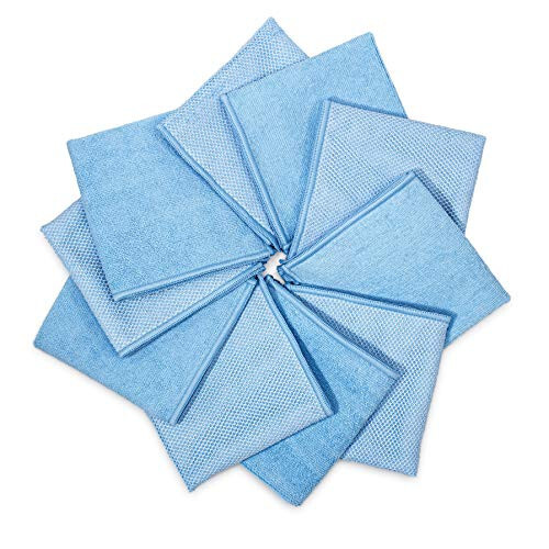 Zflow Microfiber Dish Cleaning Cloth in Blue - Dish Rags Kitchen Cleaning Cloths with Poly Scour Mesh Scrubbing Side - 10 Pack 12