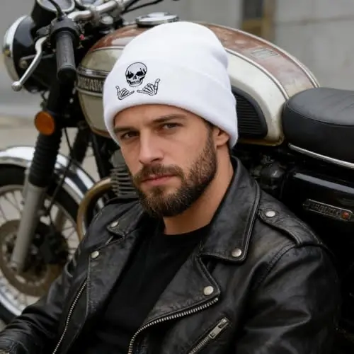 Zgboaht Embroidered Beanie for Men Women Stretch Knited Winter Hat Warm Cuffed Skeleton Hat Skull Cap 