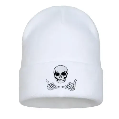 Zgboaht Embroidered Beanie for Men Women Stretch Knited Winter Hat Warm Cuffed Skeleton Hat Skull Cap - ZGBOAHT